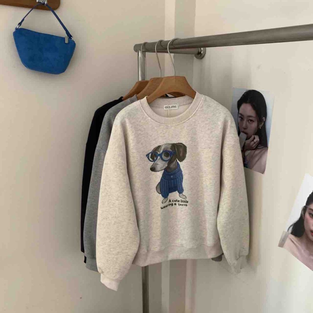 加厚秋冬长袖印花圆领卫衣印花针织圆领薄款卫衣女