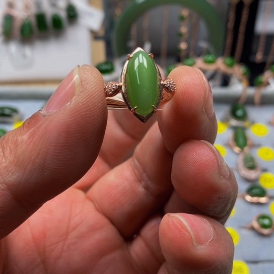 和田玉（碧玉）戒指银S925镶嵌