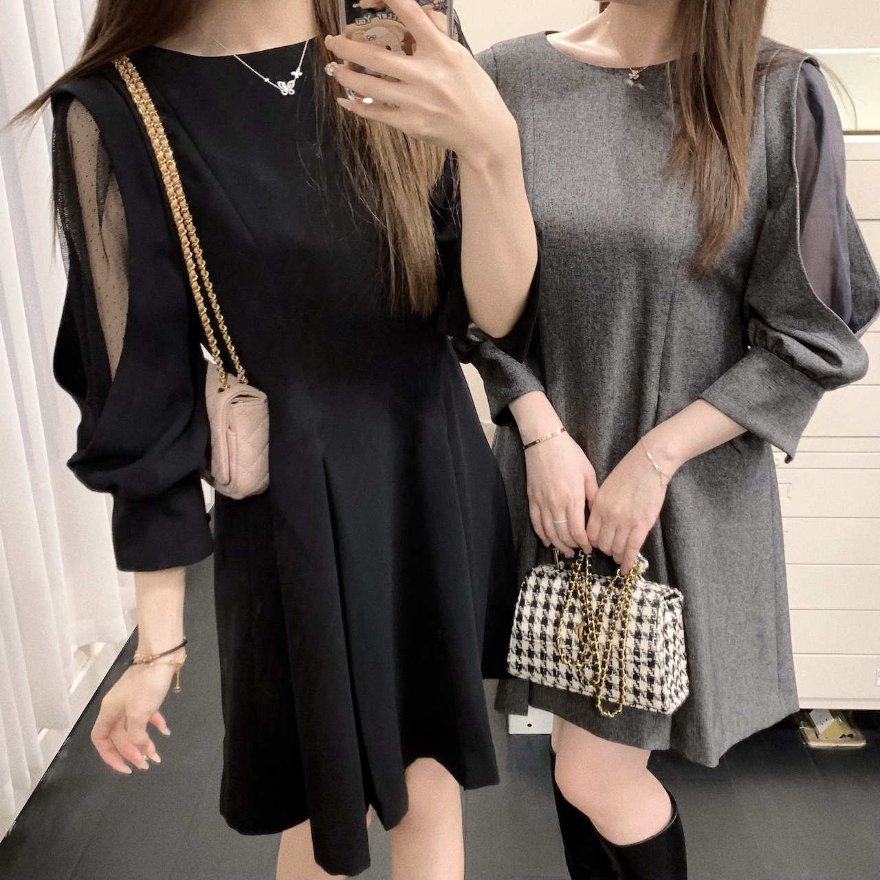 【FaFa】日系 S 纱绘子的冬 优雅纱袖拼接收腰连衣裙855177372681