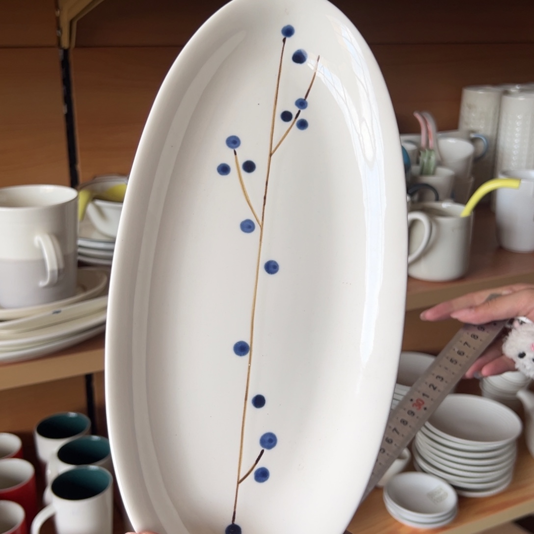 新骨瓷086瑕疵慎拍 兰梅 古风 田园风 暖白 12寸 蓝莓 细鱼盘