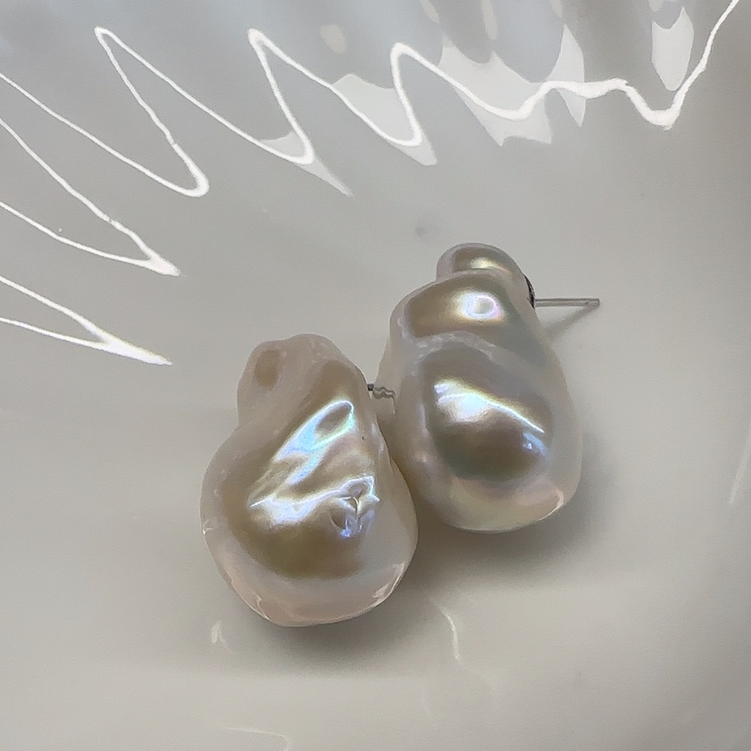 淡水珍珠耳饰银S925镶嵌六*月