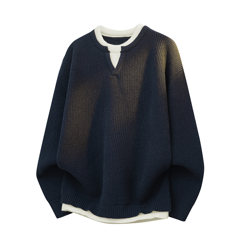 [假两件]老钱风软糯长袖针织衫华夫格上衣A