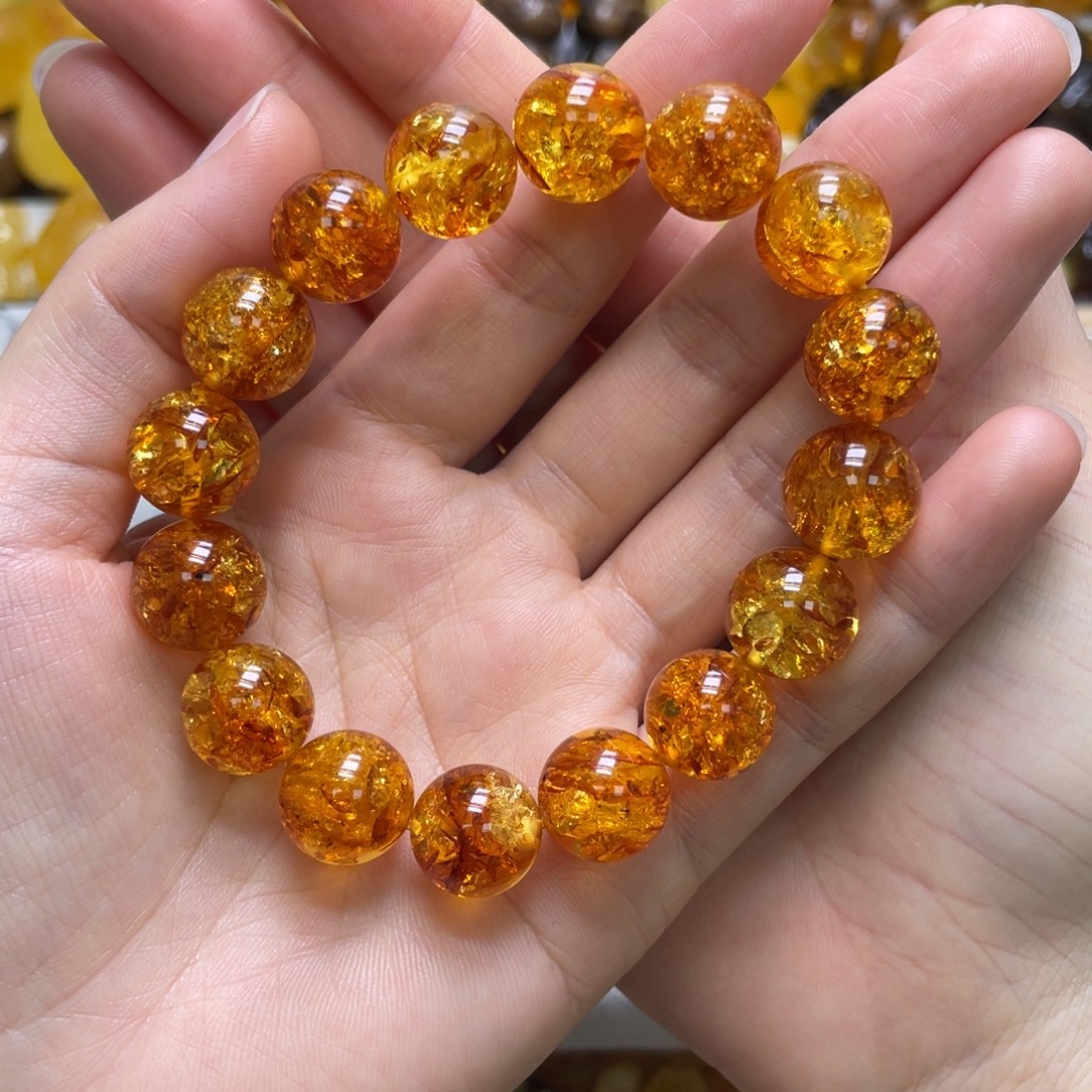 琥珀未镶嵌裸石天然琥珀花珀手串13+mm