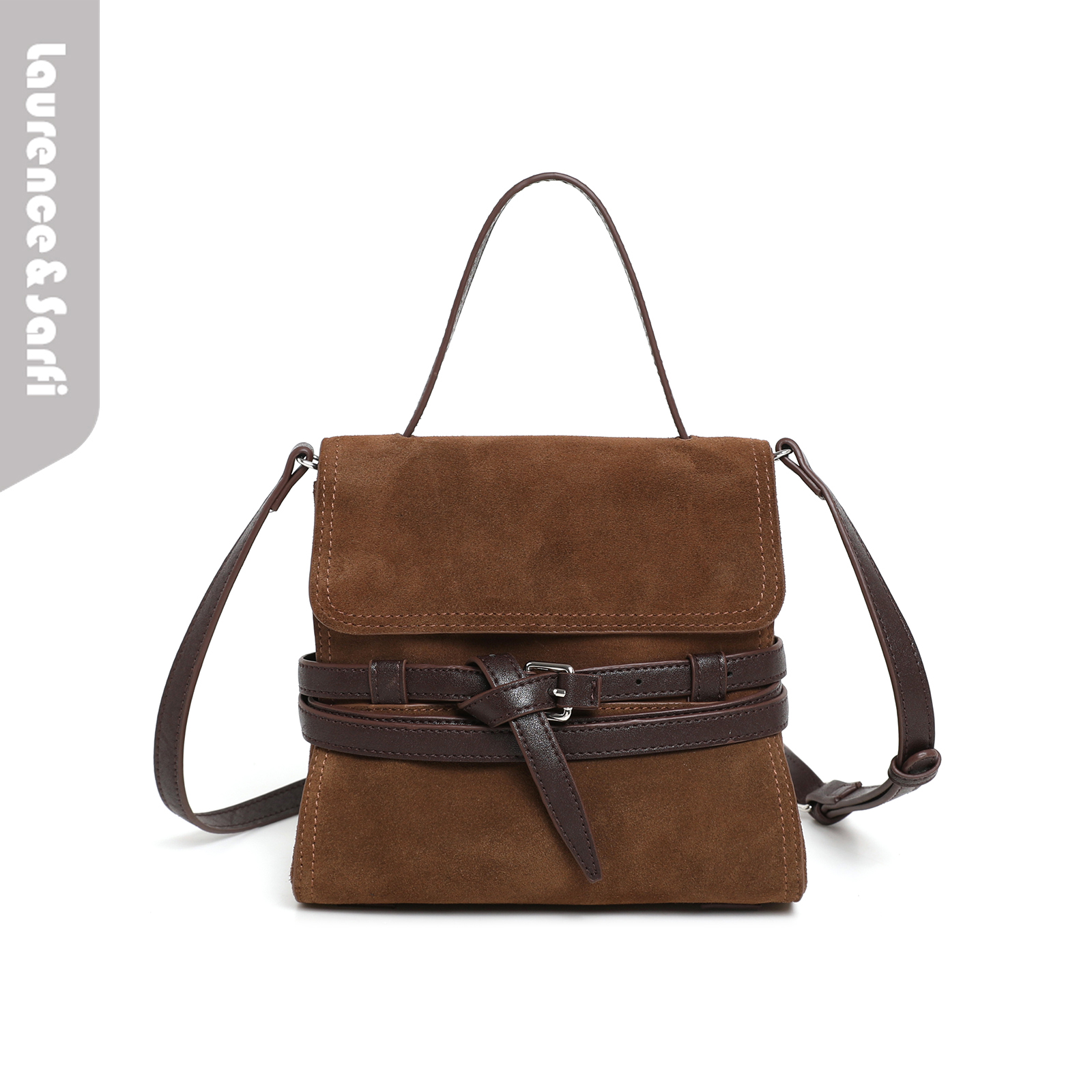 Laurence&Sarfi路易赛菲 复古百搭休闲束带翻盖绑带双肩包