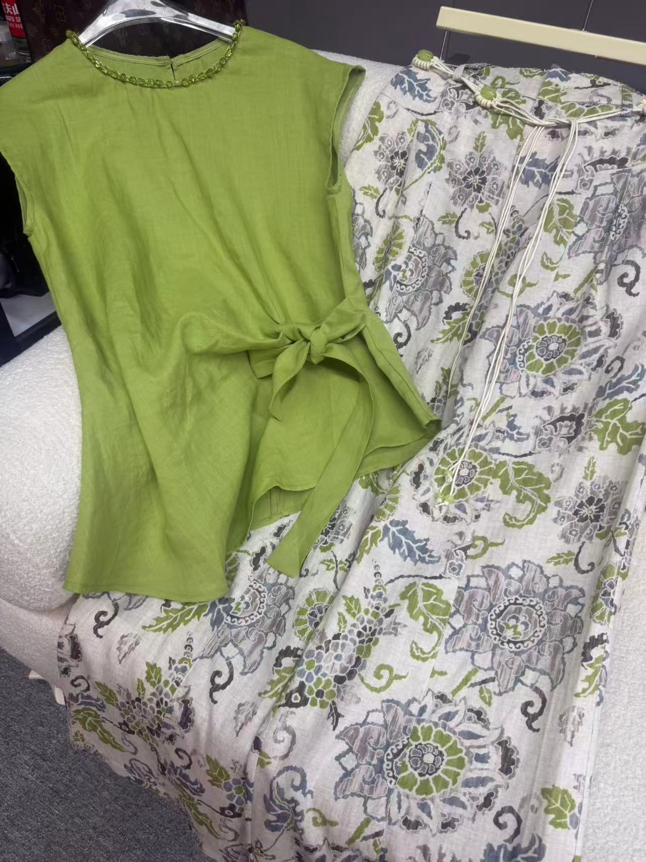 【南油二姐夏季新中式气质防晒显瘦时尚麻短裤时尚套装88281 88200