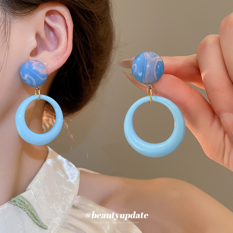 合金树脂耳饰 银针树脂简约圆圈耳环女春夏2025新款耳钉时尚百搭