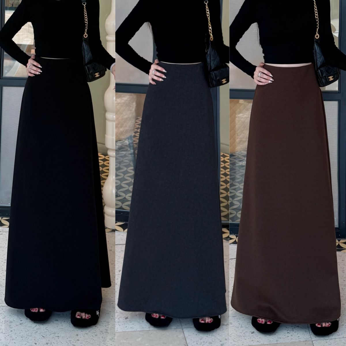 秋冬款A字加长裙半身裙气质伞裙高腰垂感显瘦加厚毛呢长裙