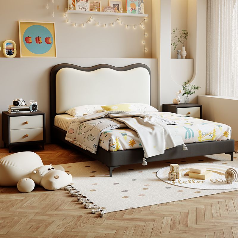 软包少女简约波浪儿童床女孩真皮床公主床带抽屉网红儿童单人床