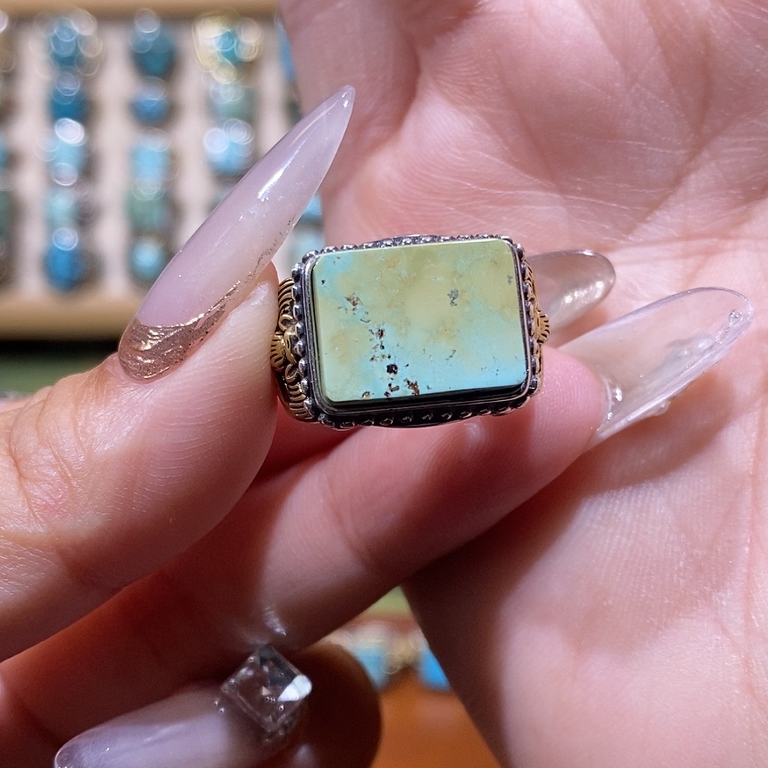 绿松石银S925镶嵌戒指七***子戒指