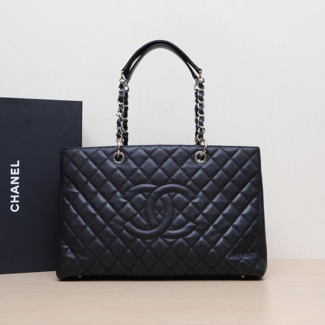 95新 Chanel/香奈儿 【黑黑】GST 购物袋 大号 黑色 18开 银扣