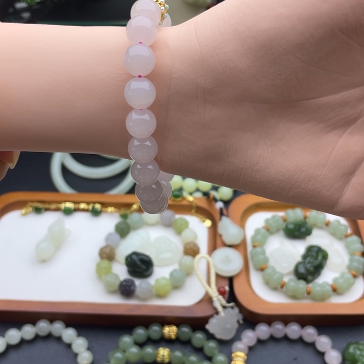 手串银S925镶嵌和田玉和田玉藕粉手串