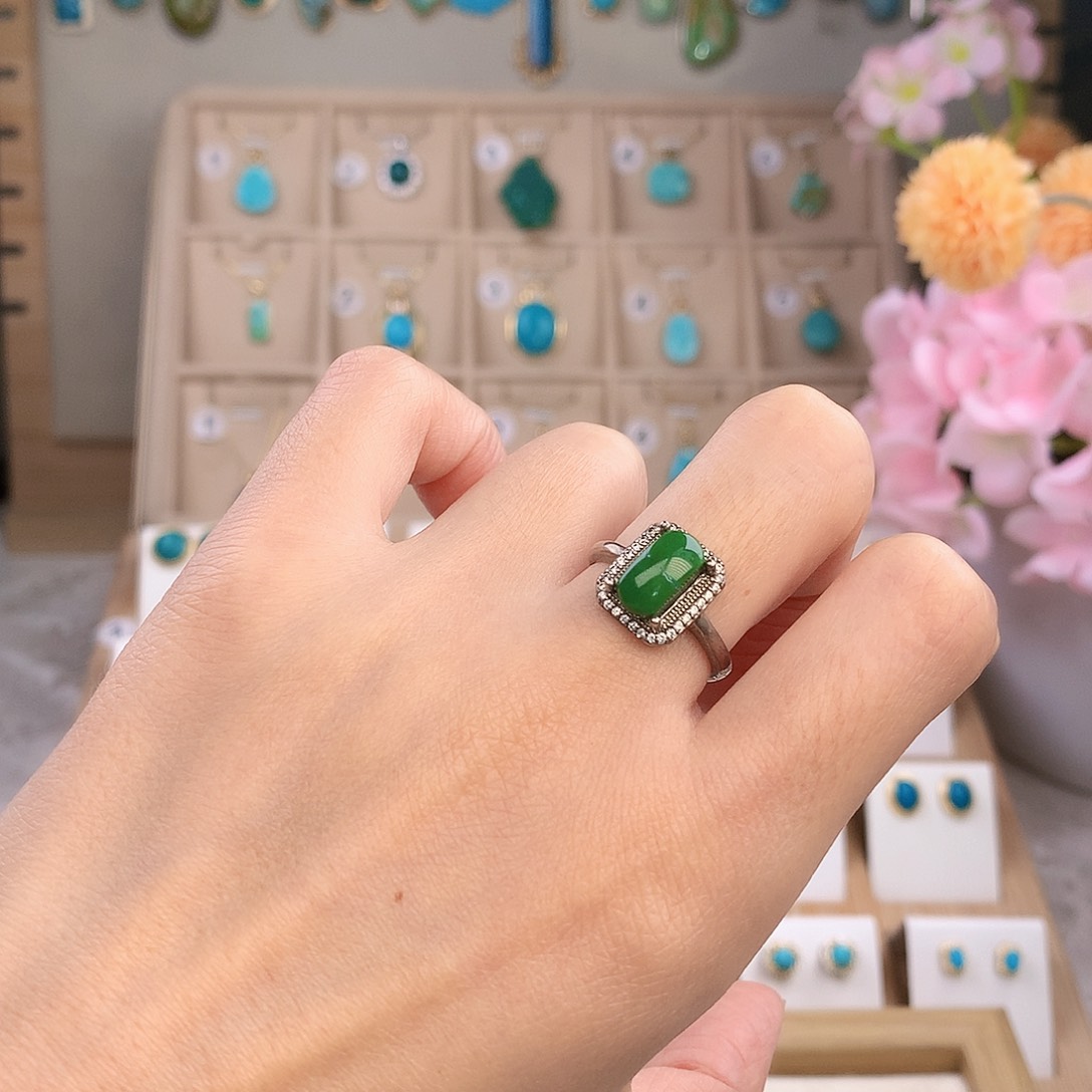 绿松石银S925镶嵌戒指