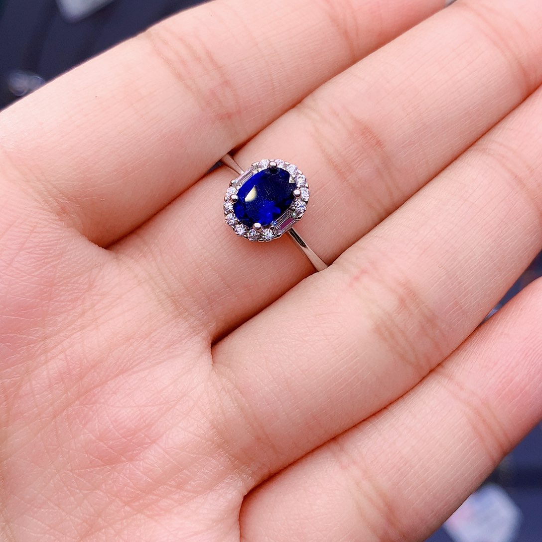 蓝宝石戒指银S925镶嵌
