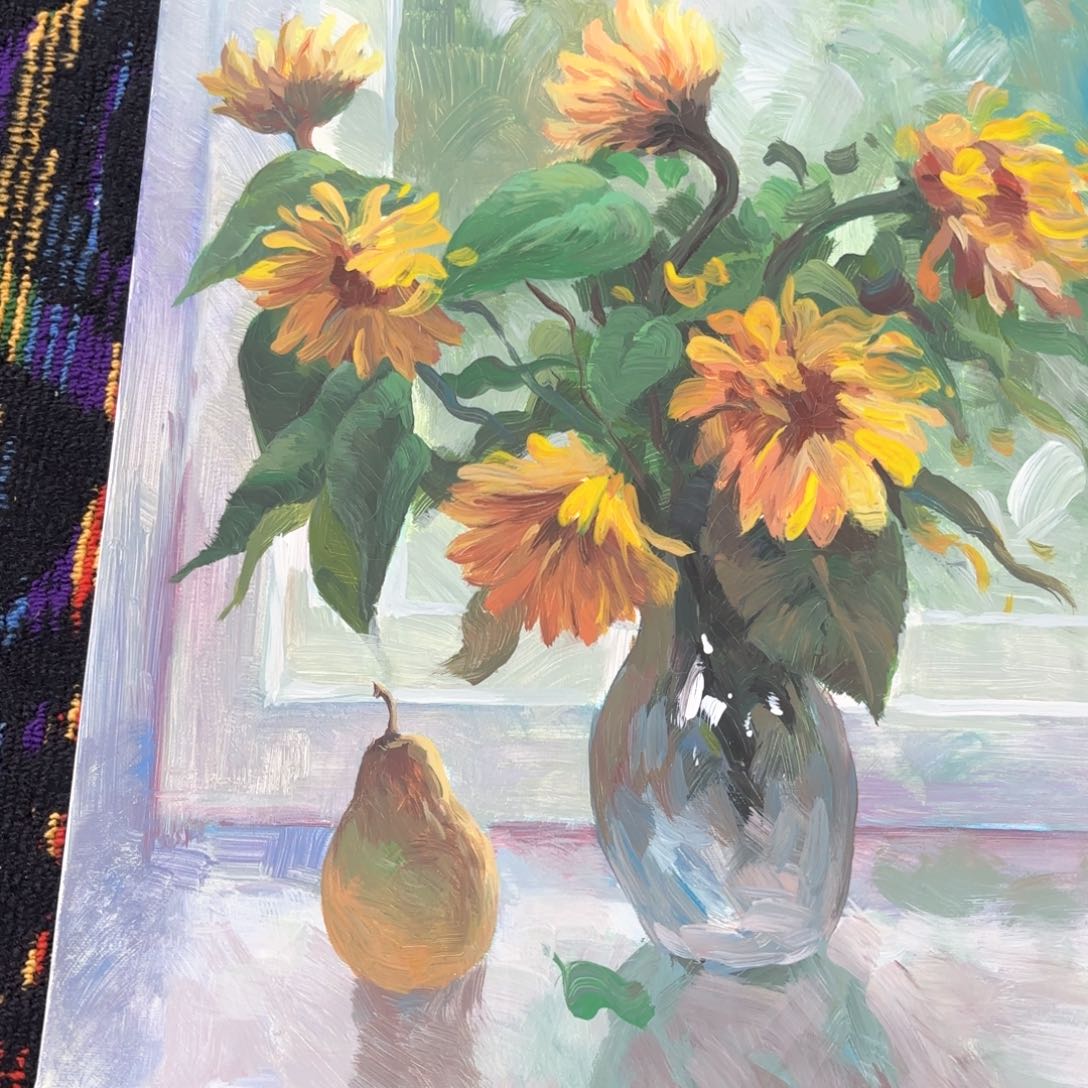 国画东***谷油画向日葵花鸟朱