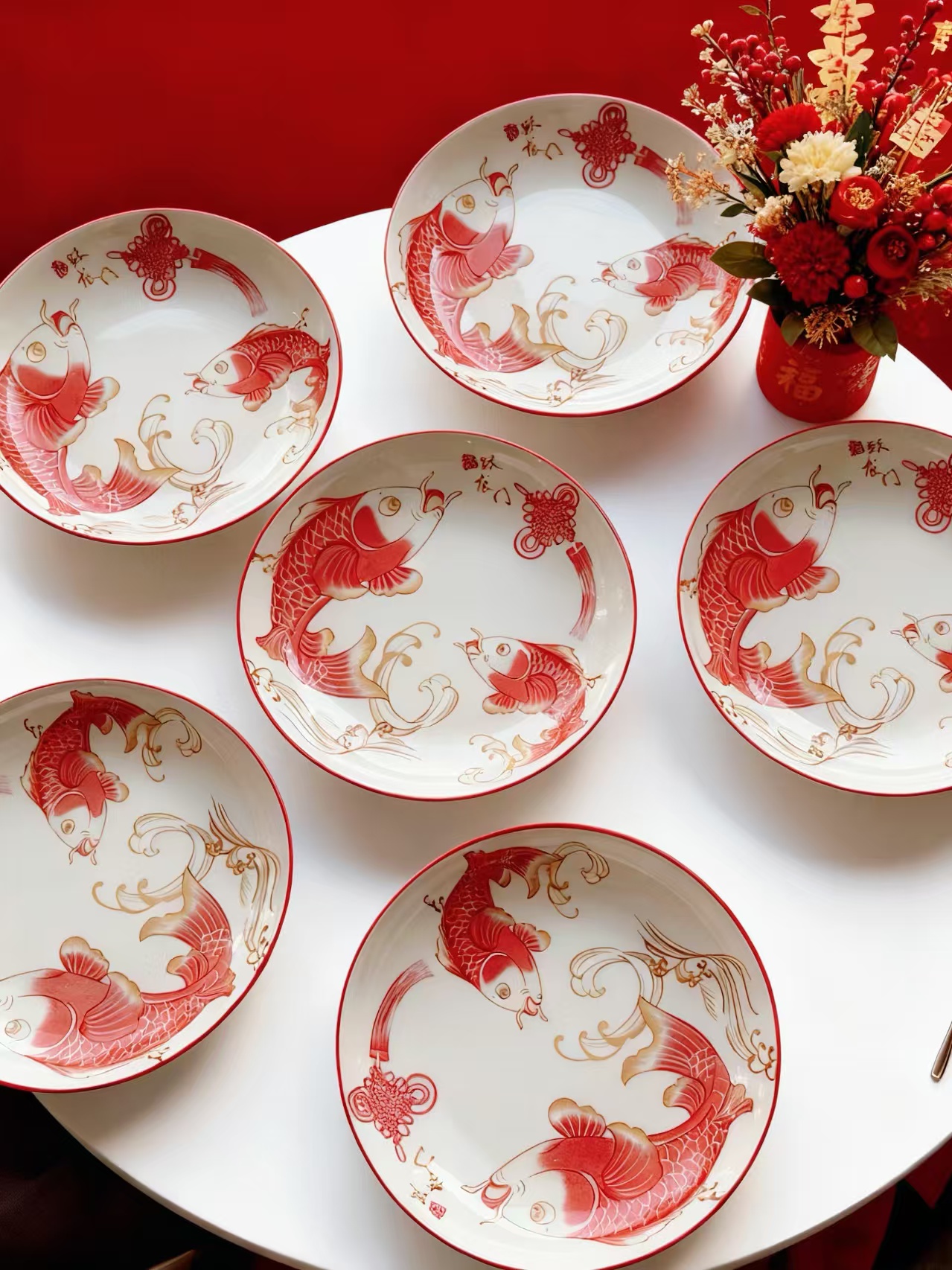 8英寸创意新年吉祥盘鱼跃龙门盘子装釉下彩工艺陶瓷瓷盘复古家用