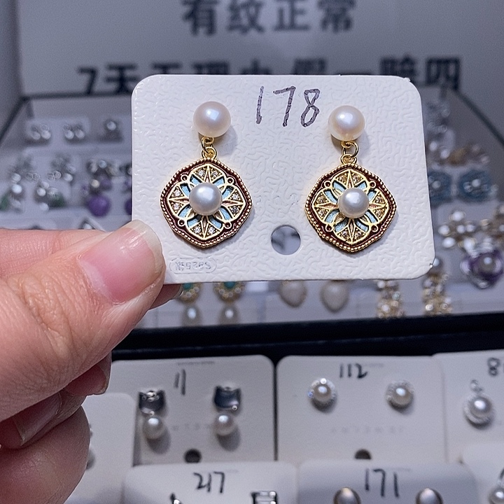 耳饰淡水珍珠银S925镶嵌