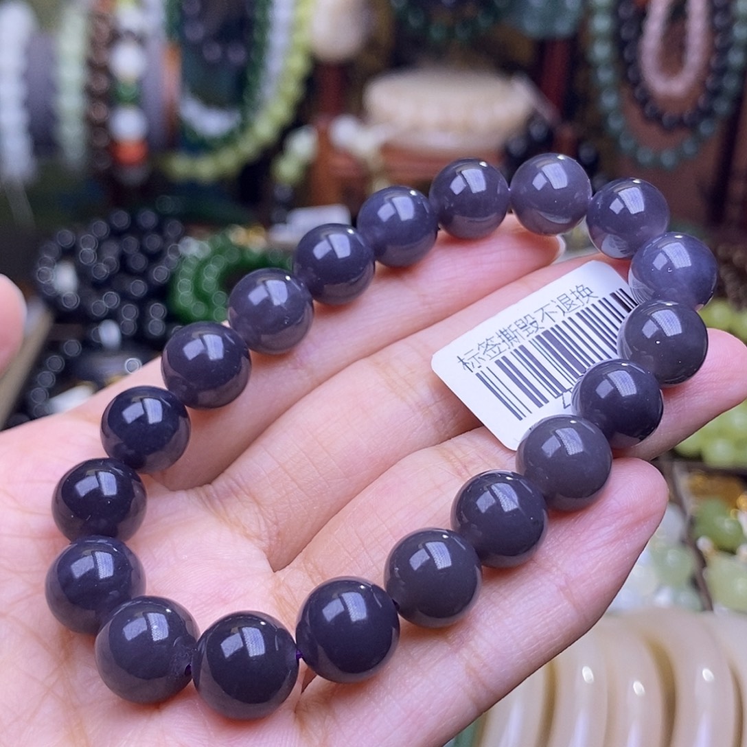 和田玉手镯未镶嵌精品浓烟紫脂膏级手串10m