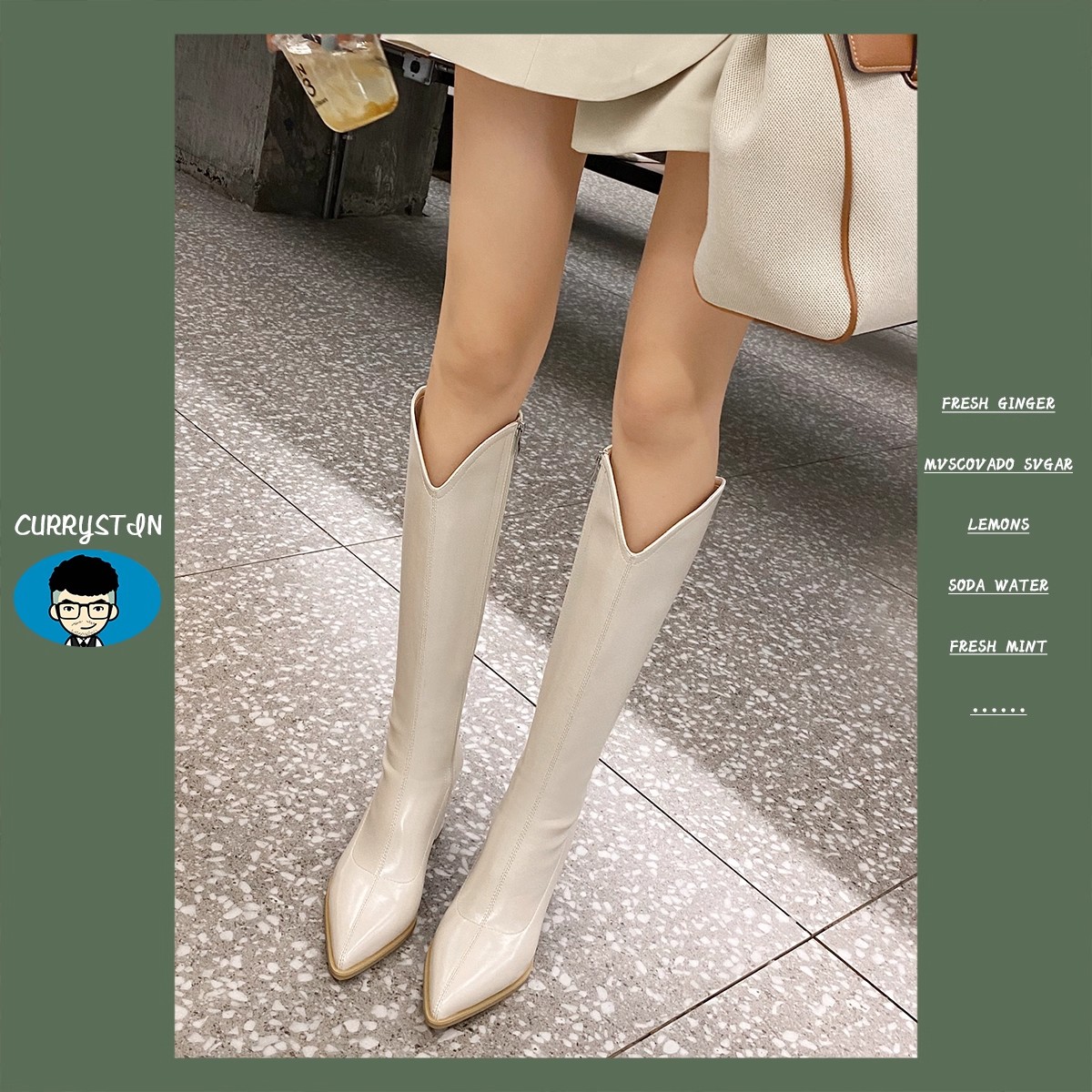 白色高筒骑士靴女2025秋冬尖头时尚高跟长靴瘦腿爆款v口长筒靴子