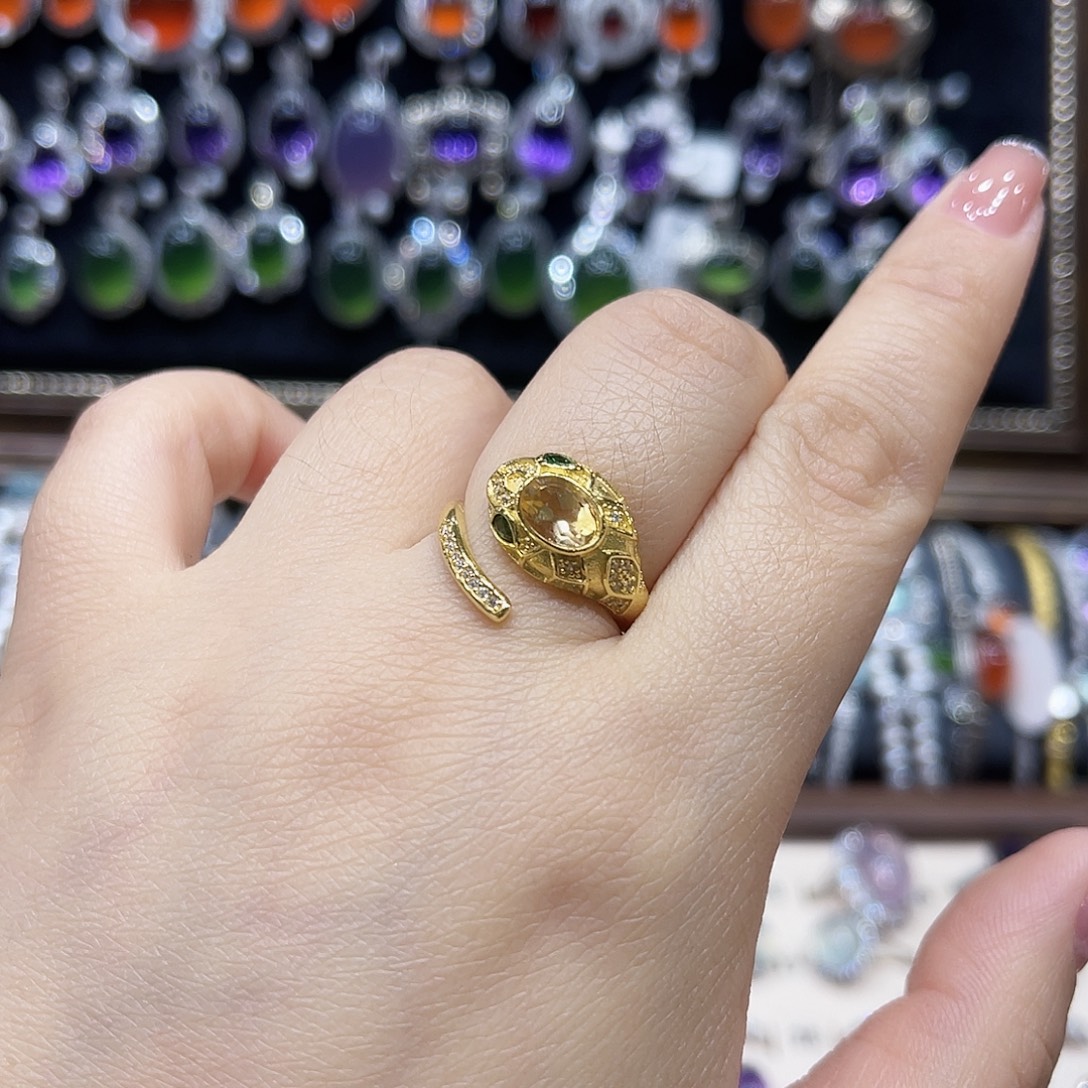 蛇纹石玉银S925镶嵌戒指