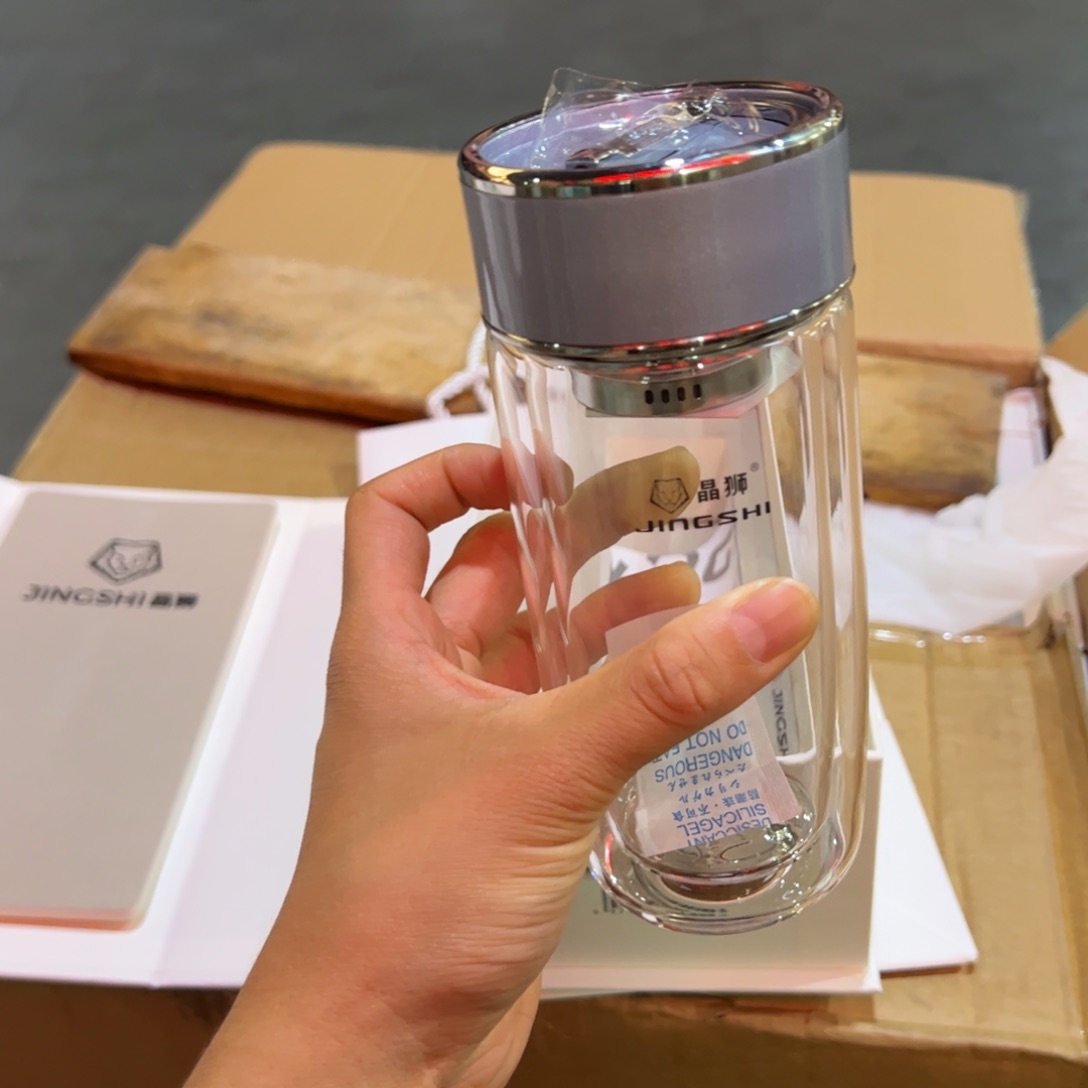 晶石双层玻璃杯280提环玻璃杯280玻璃杯鹅蛋