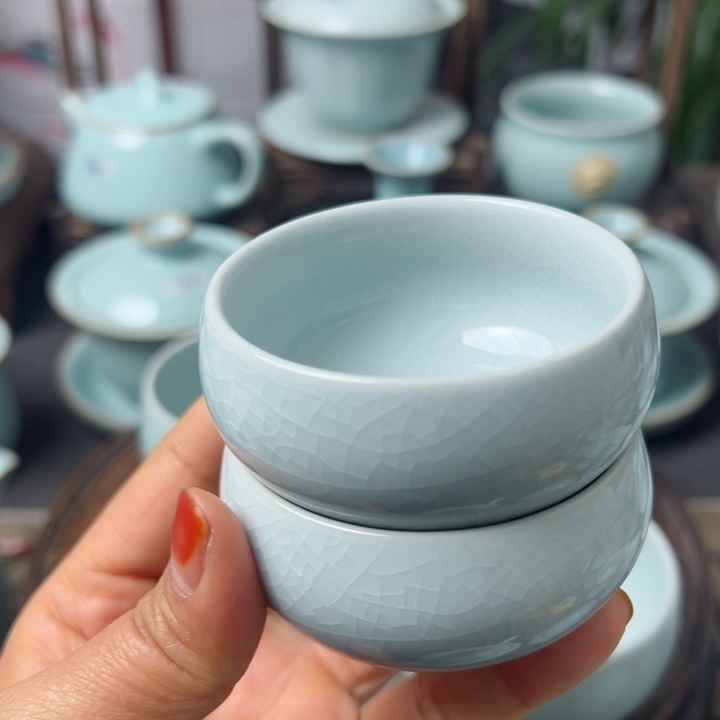 杯倾**夏月白禅定杯一对