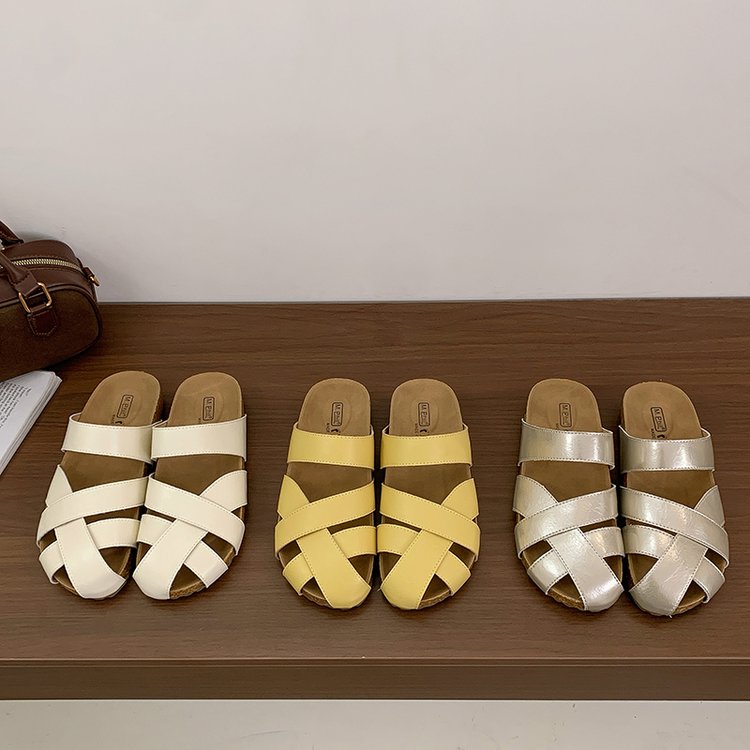 简约风~2023夏新款编织罗马风平底女拖鞋