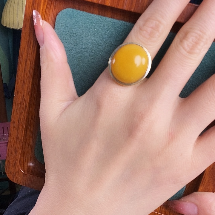 蜜蜡银S925镶嵌戒指戒指