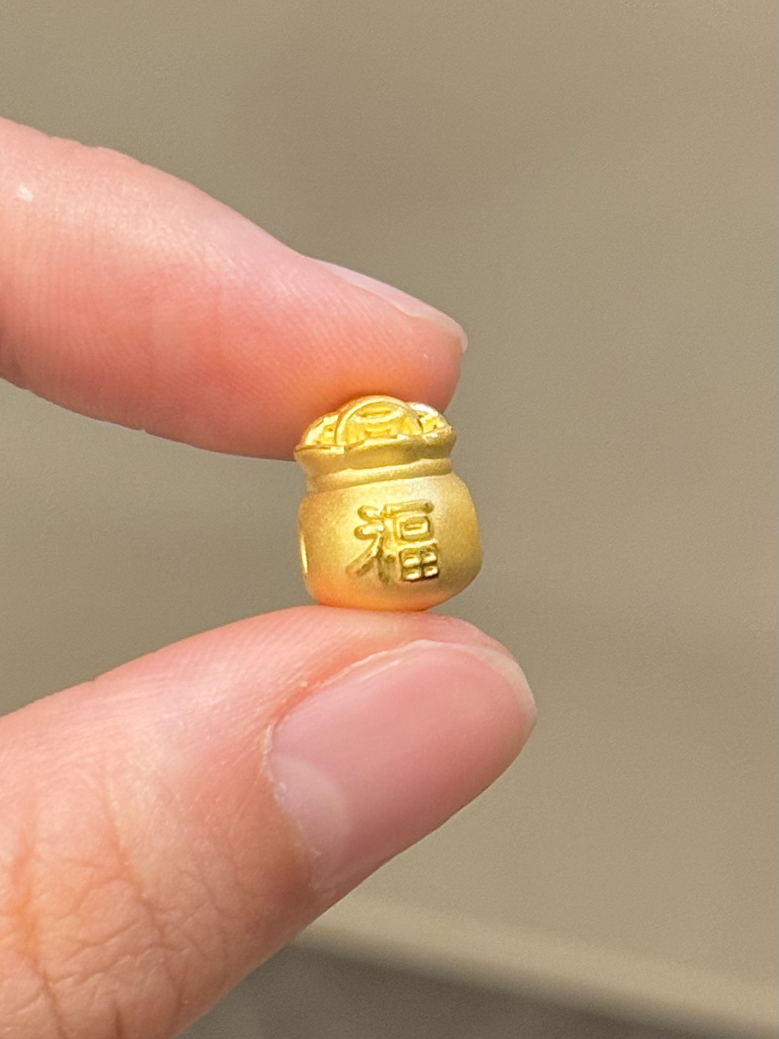 贝贝黄金 足金999 福字金币福袋 孔小 素金 转运珠 102
