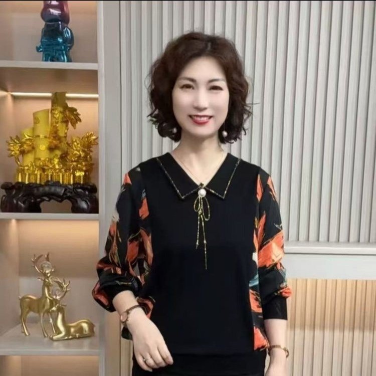 2025秋季新款中老年妈妈装洋气拼接时尚女士打底衫妈妈上衣奶奶装
