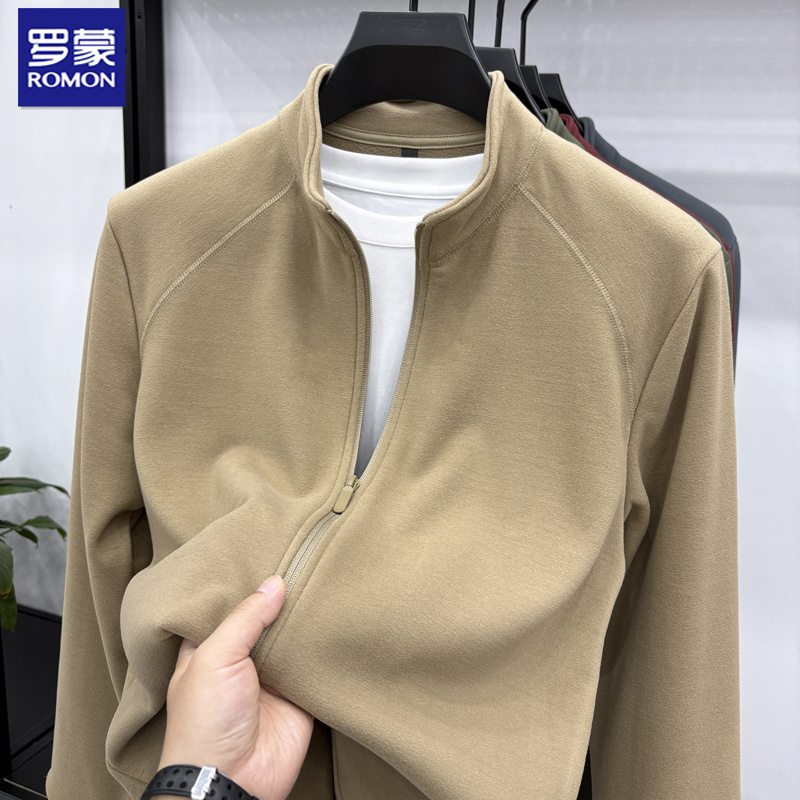 罗蒙【山羊绒加桑蚕丝】男士德绒卫衣外套时尚拼接户外保暖卫衣开衫