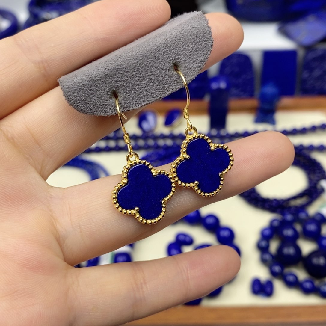 青金石耳饰银S925镀金镶嵌