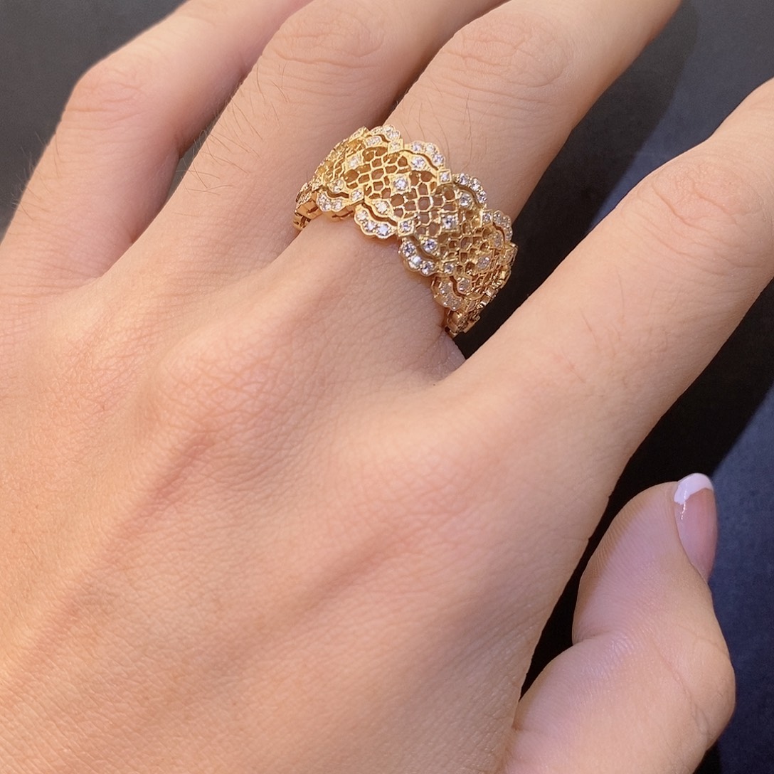 钻石戒指/指环18K金镶嵌蕾丝k黄