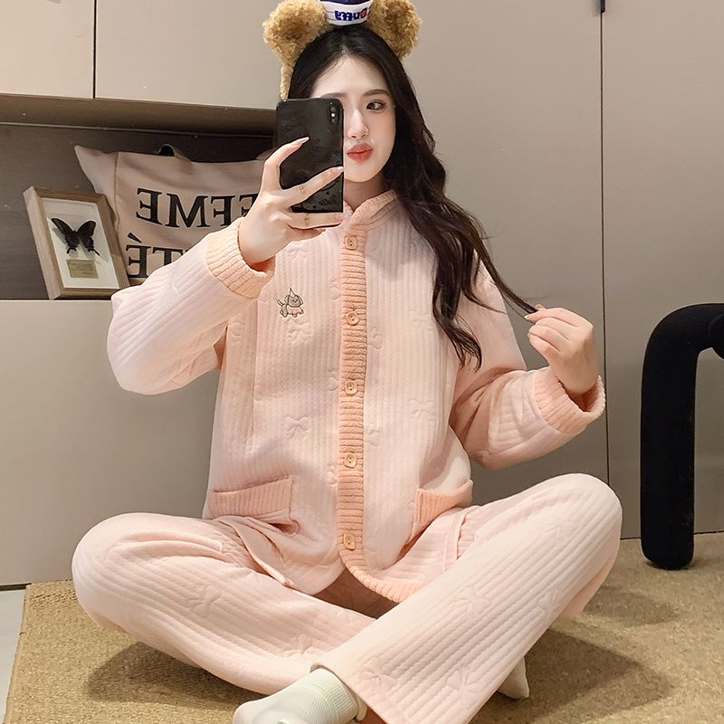 【秋冬-空气棉】月子服冬季产后加厚夹层孕妇睡衣女孕期哺乳喂奶衣