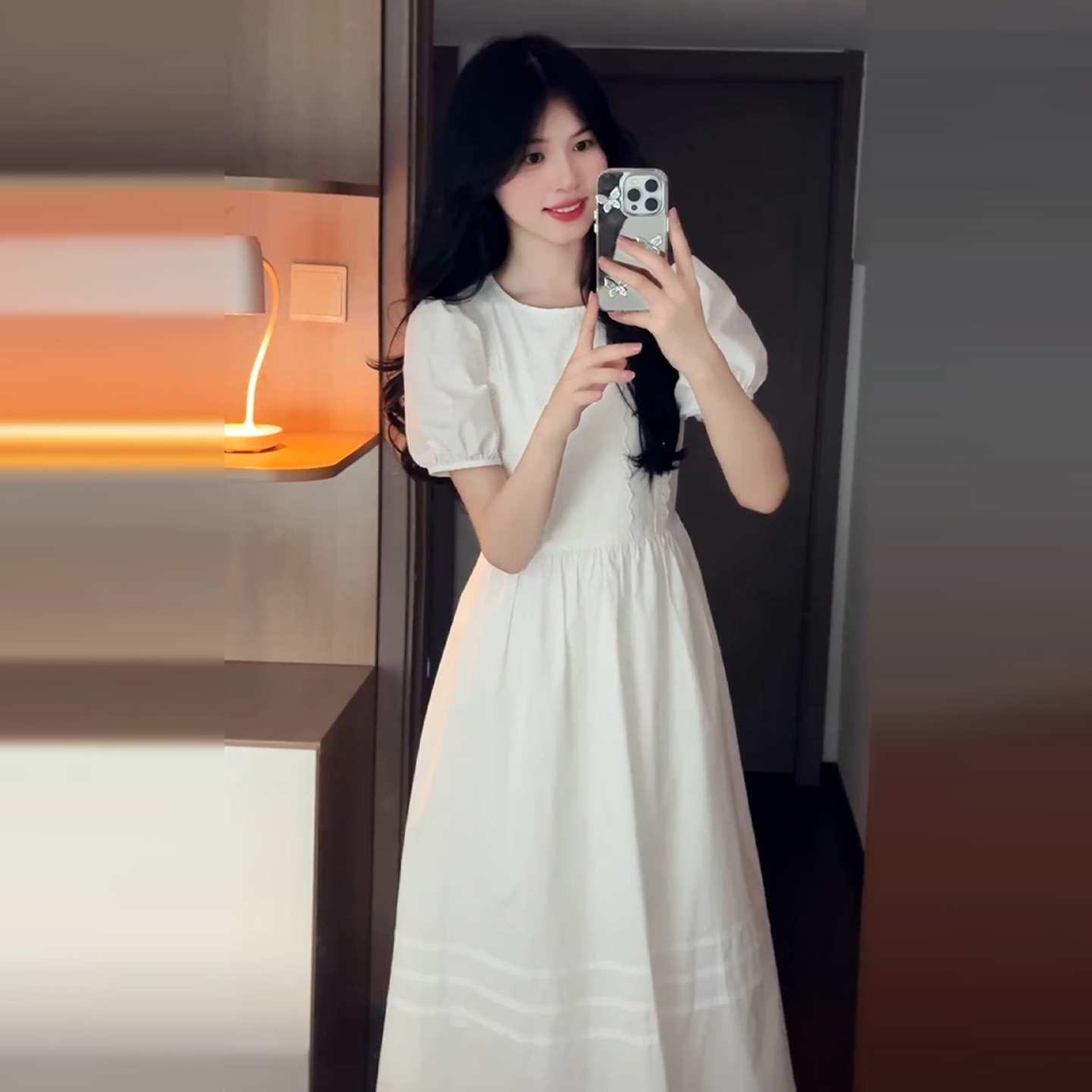 温柔风白色小个子连衣裙子女夏季爆款初恋气质巨好看收腰长裙5628