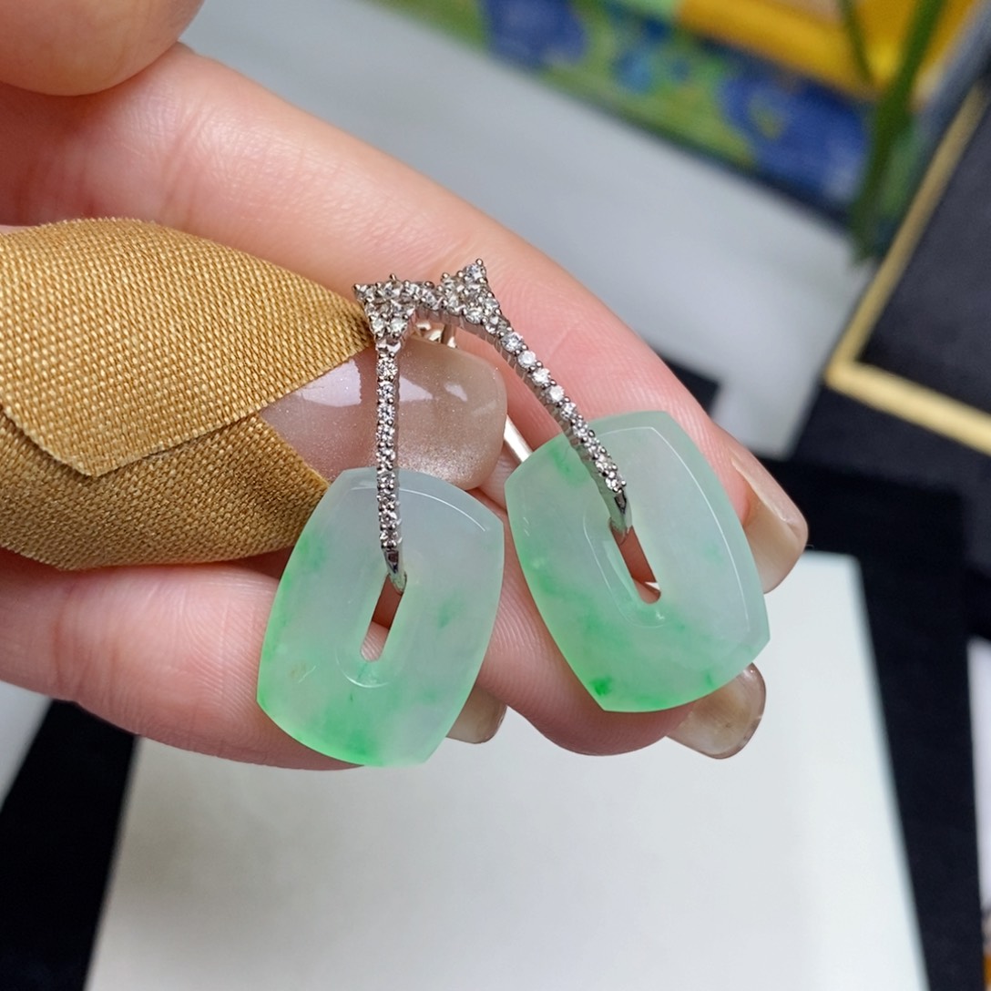 翡翠耳饰18K金镶嵌福贝