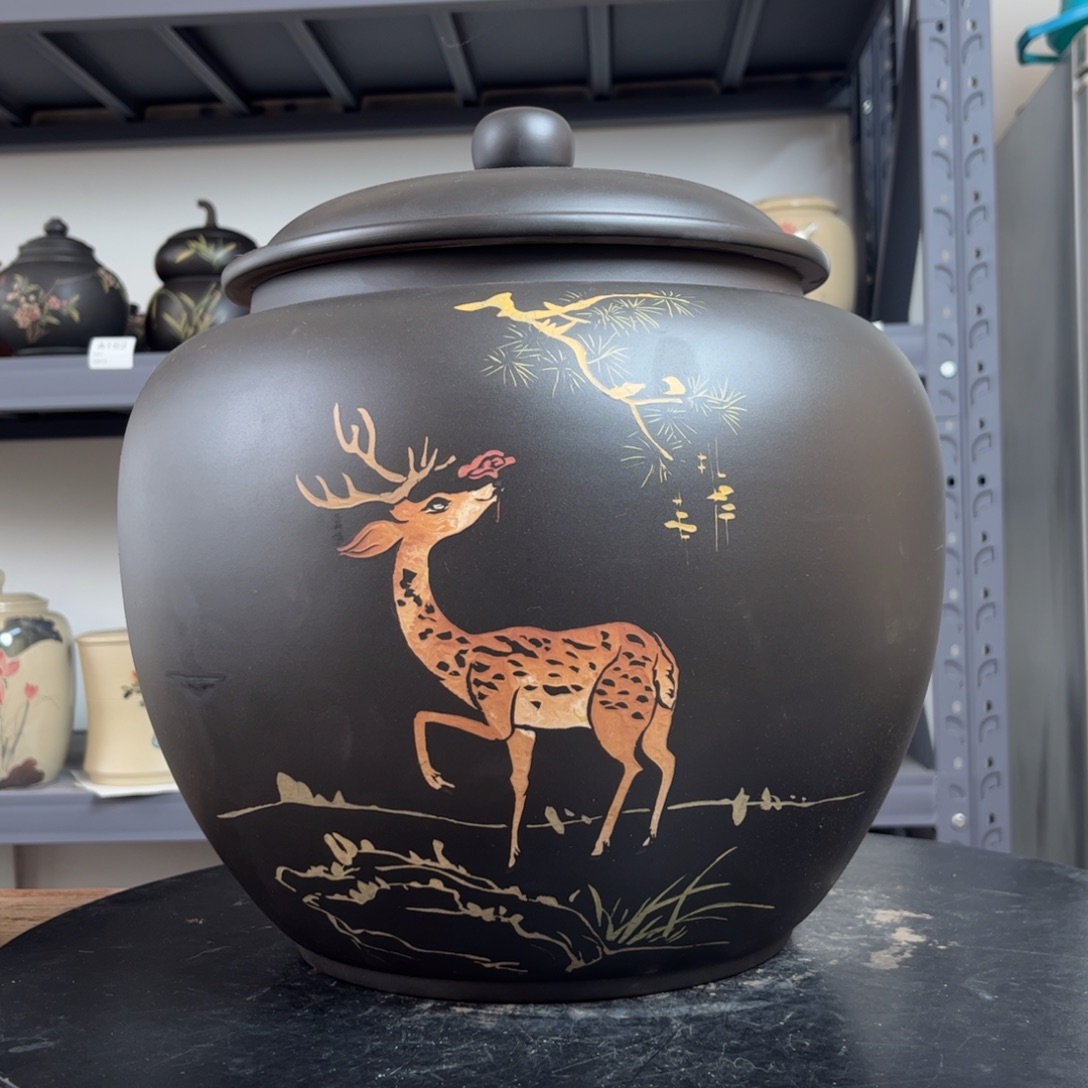 红泥哑光存茶罐30cm 8