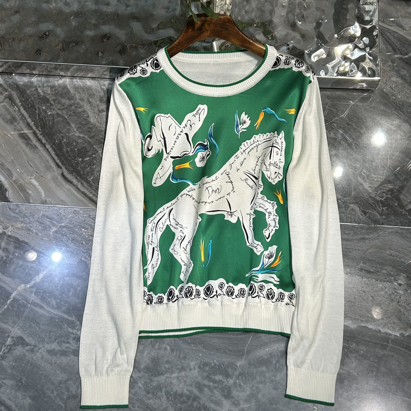 【清仓福利】AW 20242-1 字母马印花桑蚕丝重磅上衣