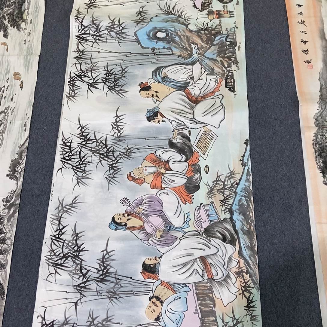 国画小六尺竹林七贤一副