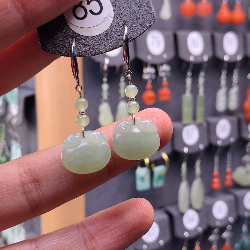 【闪购商品】和田玉耳饰银S925镶嵌七*～