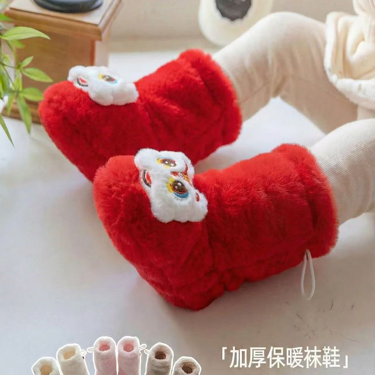 婴儿红色鞋袜秋冬季中筒袜加绒新生儿袜套学步袜子宝宝地板新年袜