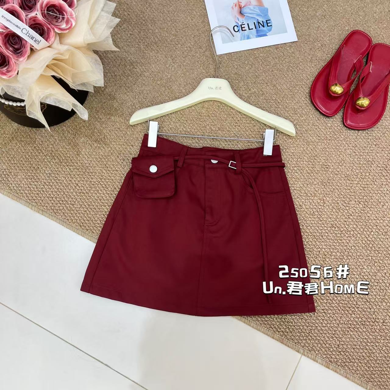 君君家【A字短裙】25056高腰百搭配腰包A字无弹短裙