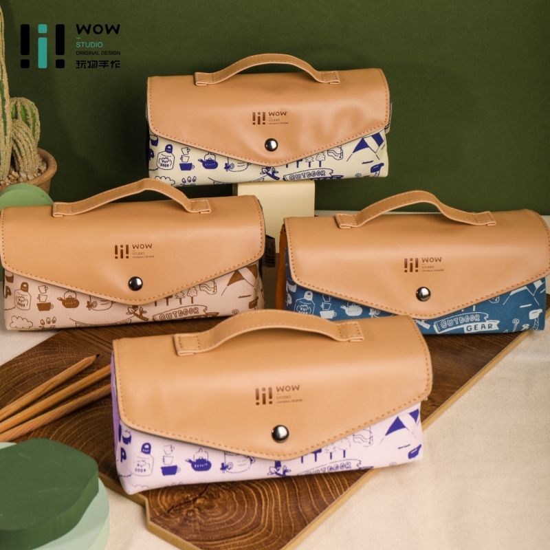 玩物文创笔袋女生高颜值复古双层大容量学生多功能文具收纳盒小众