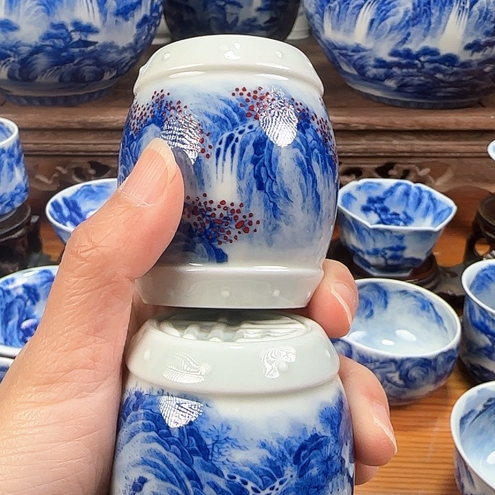 木*?青花山水盖杯杯
