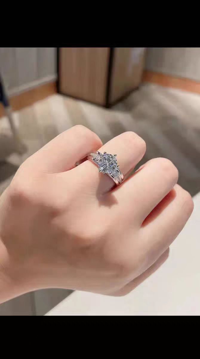 925银莫桑石戒指 许愿池结婚经典订婚精美时尚气质轻奢