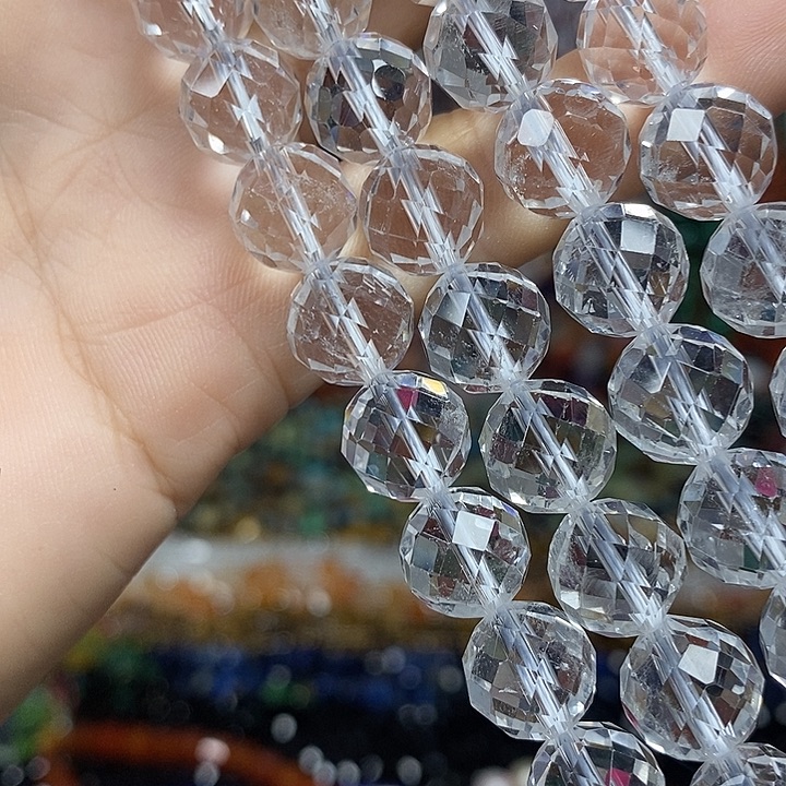 玛瑙/玉髓未镶嵌珠宝半成品天然白水晶切面卡10mm一条