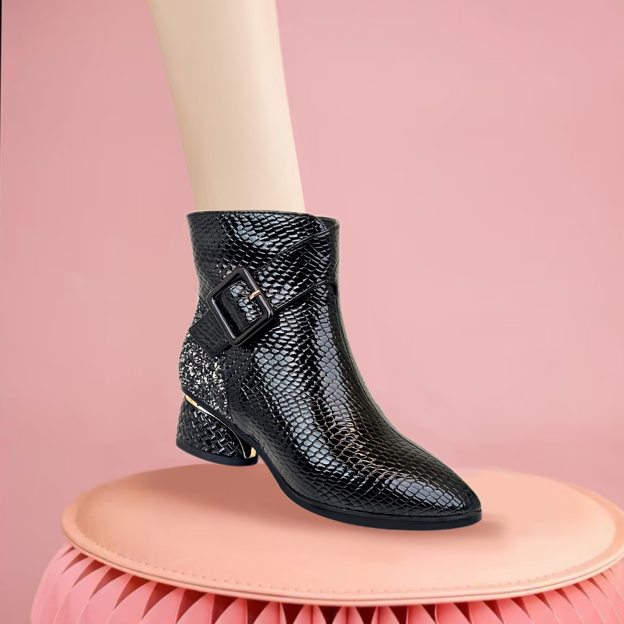 法式细跟高跟侧拉链绒里防滑防摔倒去污保暖绒毛隔冷防寒hy9653