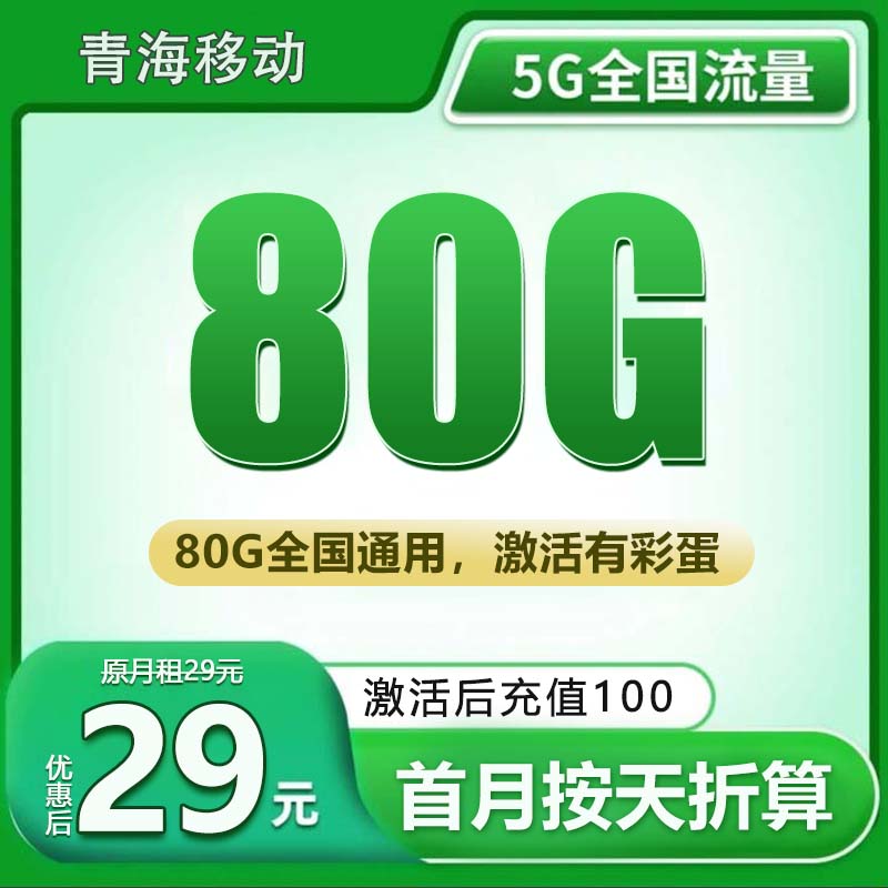 29元80G大流量不限速5G电话卡官方手机卡部分地区专享