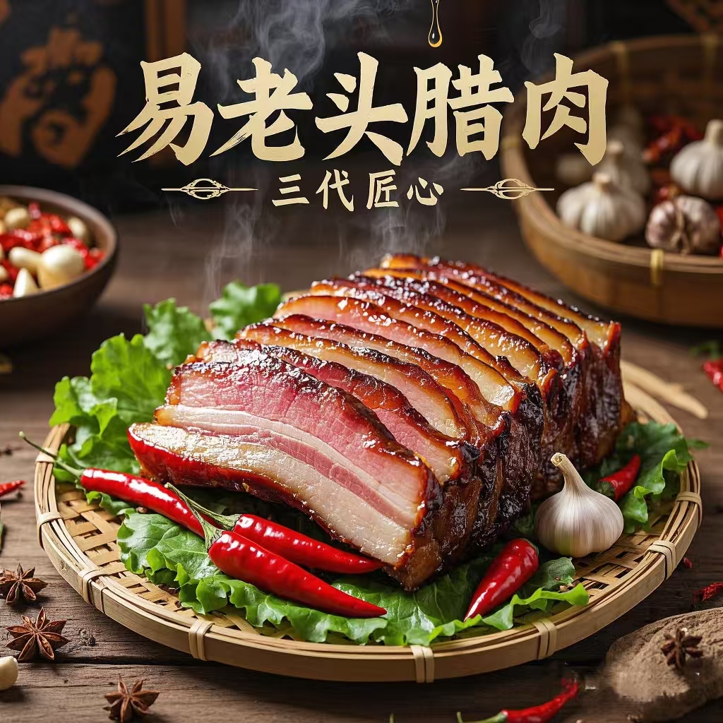 【真空包装】易老头湖南特产手工柴火烟熏腊肉土猪五花腊肉水晶透亮