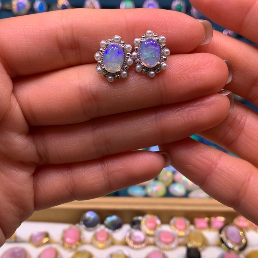 【闪购商品】欧泊耳钉款式银S925镶嵌