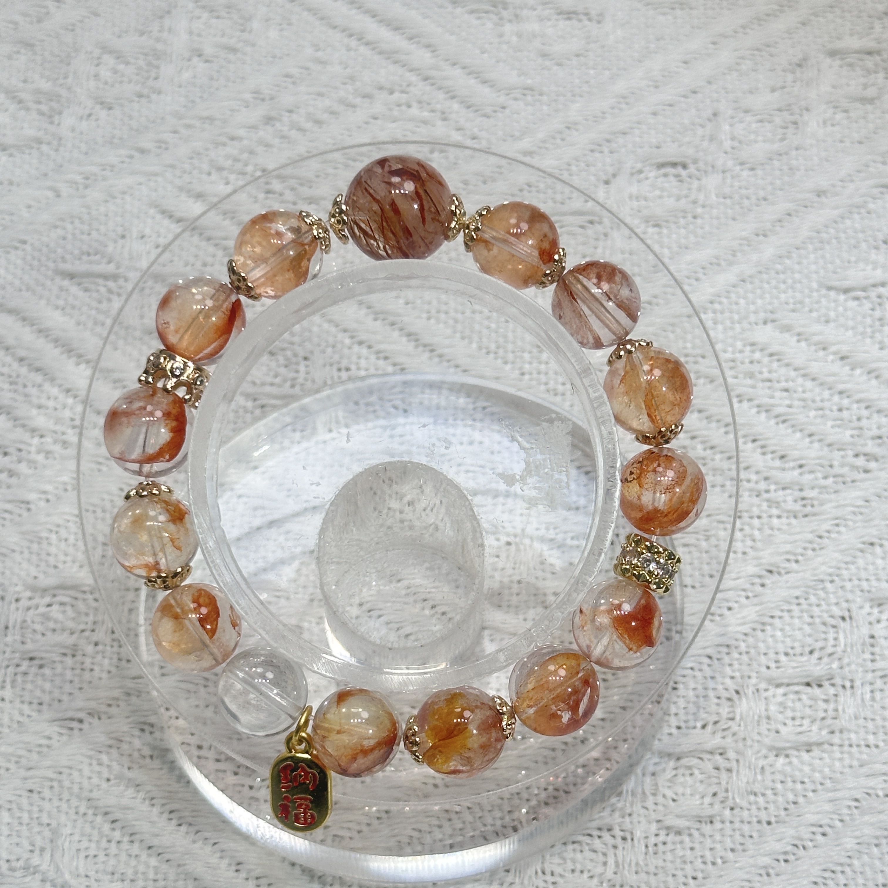 【昭云明澄】diy黄红胶花原创设计水晶手串10mm 多样性发一 配证书